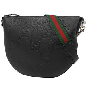 Gucci Jumbo GG Shoulder Bag, Crossbody Leather, Black, 801887, Women's